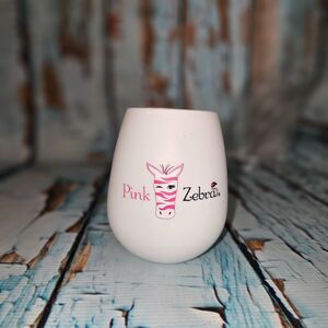 Pink Zebra Silicone Wine Tumbler White Stemless Unbreakable Travel Cup NEW